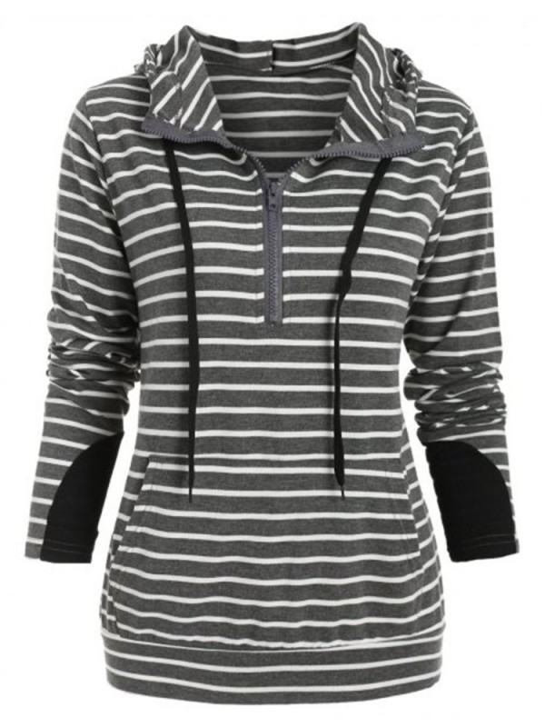 Long Sleeve Patchwork Striped Pullover Hoodie