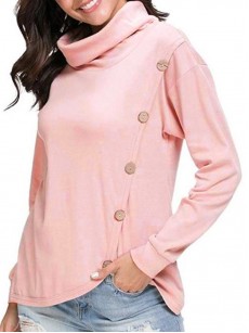 Fashion Buckle Long Sleeve Pullover High Collar Hoodie