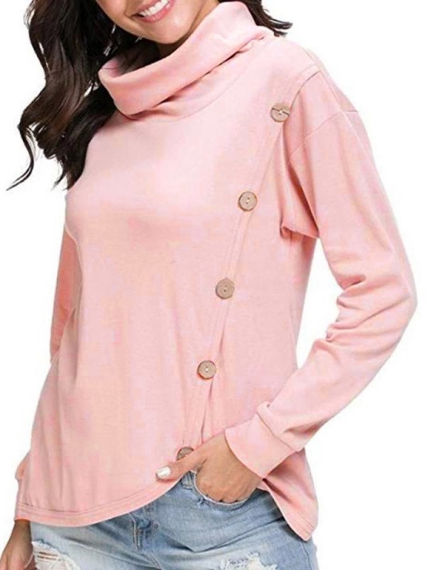 Fashion Buckle Long Sleeve Pullover High Collar Hoodie