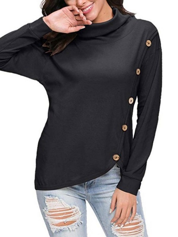 Fashion Buckle Long Sleeve Pullover High Collar Hoodie