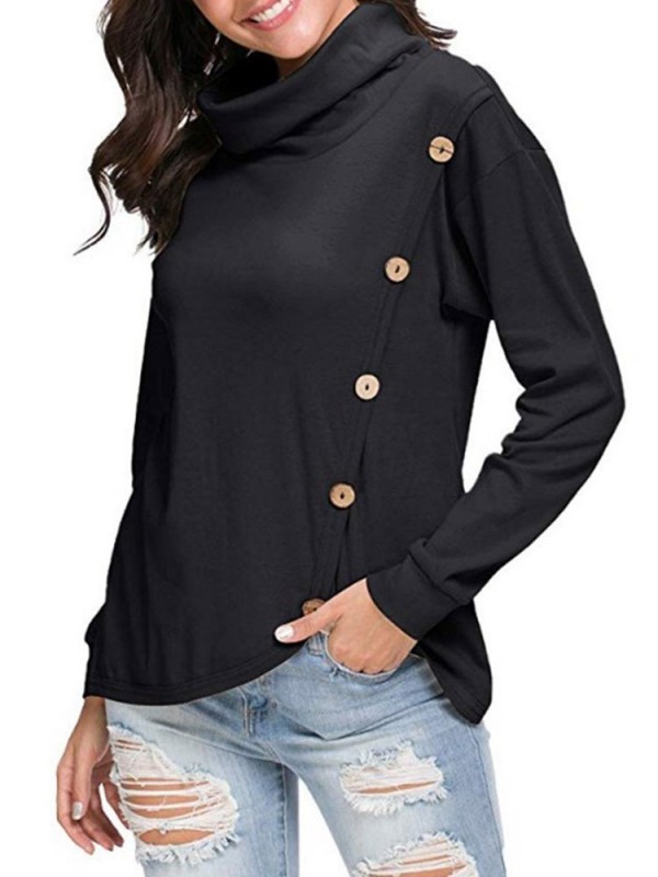 Fashion Buckle Long Sleeve Pullover High Collar Hoodie