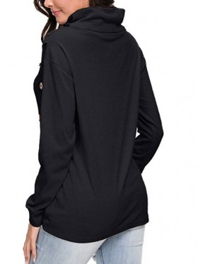 Fashion Buckle Long Sleeve Pullover High Collar Hoodie