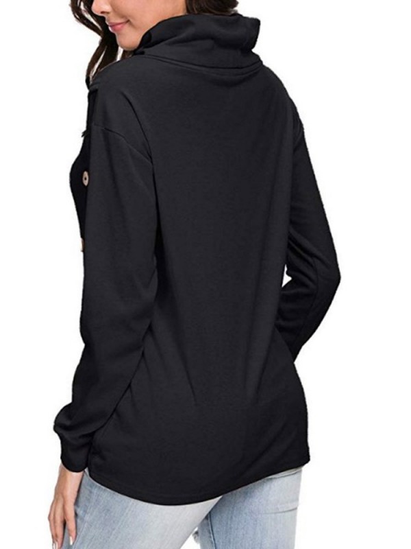 Fashion Buckle Long Sleeve Pullover High Collar Hoodie