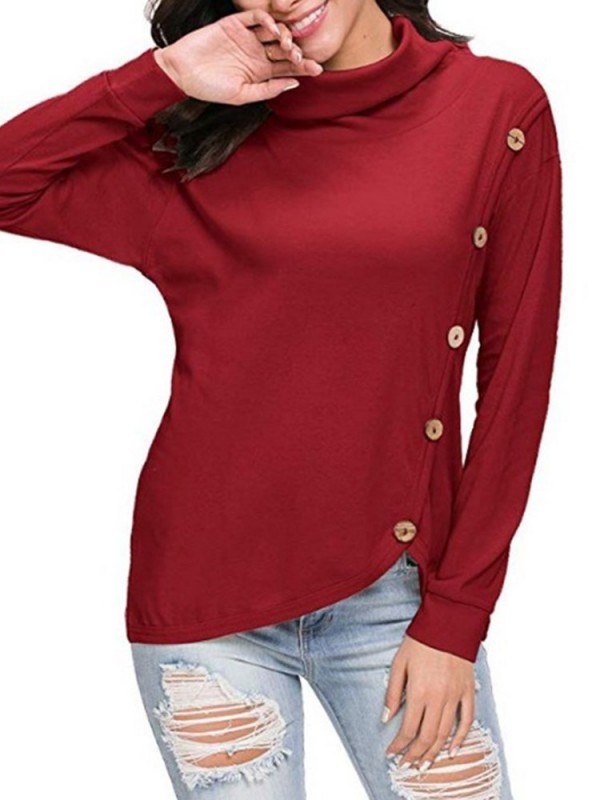 Fashion Buckle Long Sleeve Pullover High Collar Hoodie