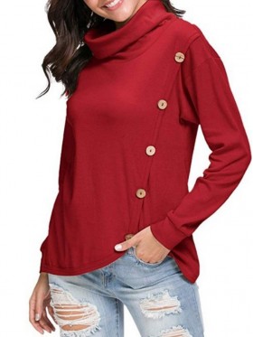 Fashion Buckle Long Sleeve Pullover High Collar Hoodie