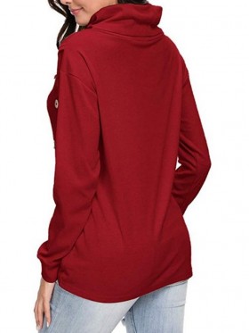 Fashion Buckle Long Sleeve Pullover High Collar Hoodie