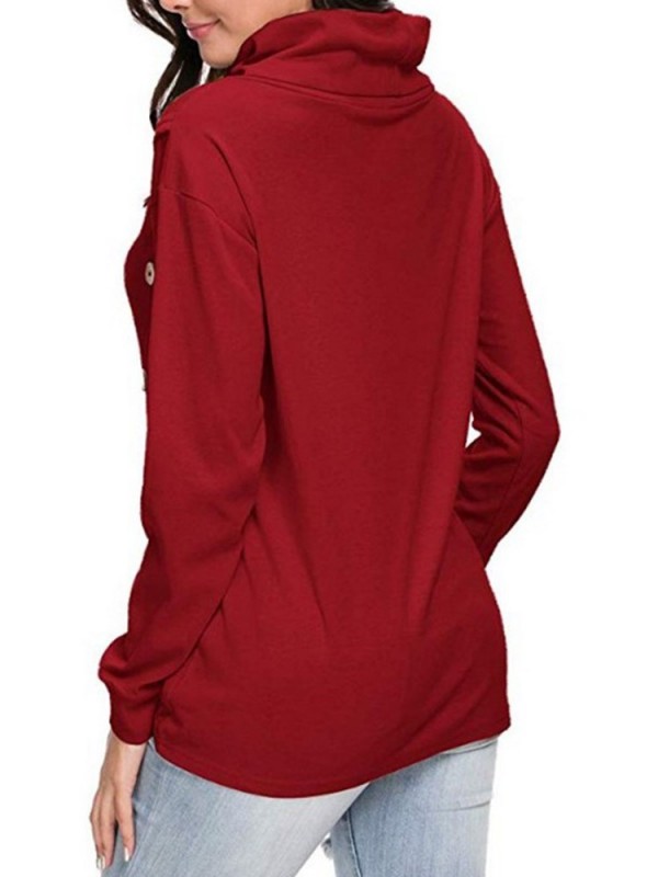 Fashion Buckle Long Sleeve Pullover High Collar Hoodie