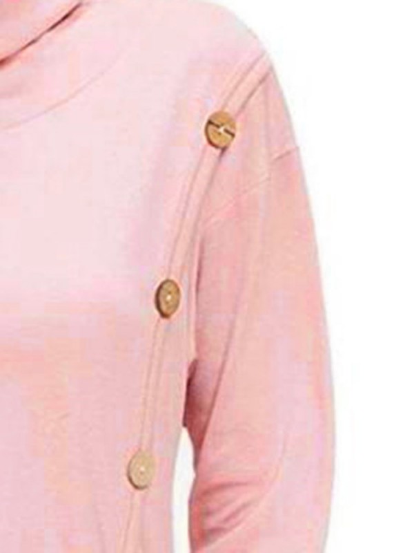 Fashion Buckle Long Sleeve Pullover High Collar Hoodie