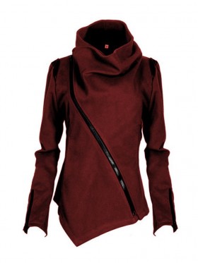 New Diagonal Zipper Long Sleeve Irregular Hoodie