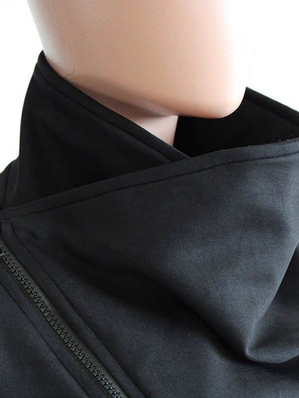 New Diagonal Zipper Long Sleeve Irregular Hoodie