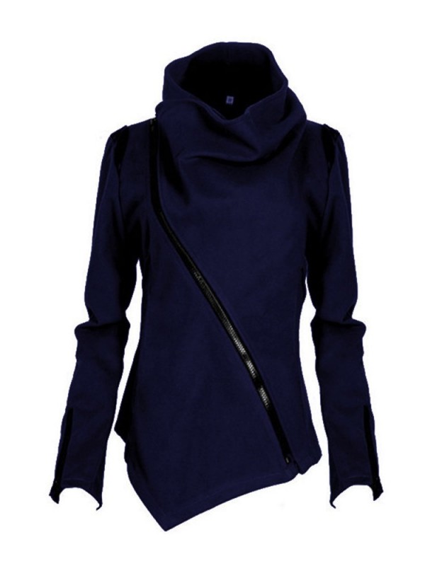 New Diagonal Zipper Long Sleeve Irregular Hoodie