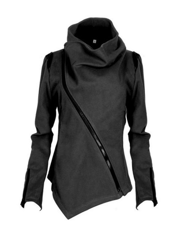 New Diagonal Zipper Long Sleeve Irregular Hoodie