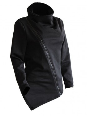 New Diagonal Zipper Long Sleeve Irregular Hoodie