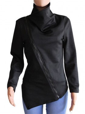 New Diagonal Zipper Long Sleeve Irregular Hoodie