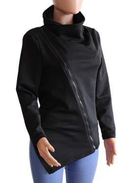 New Diagonal Zipper Long Sleeve Irregular Hoodie