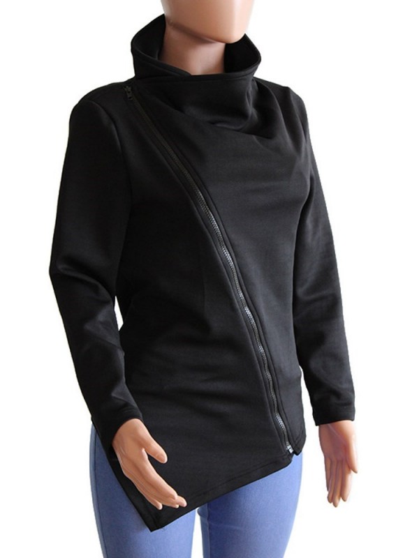 New Diagonal Zipper Long Sleeve Irregular Hoodie