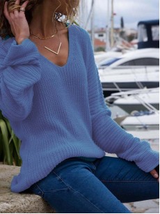 Sexy Solid Color V-Neck Long Sleeve Knitwear