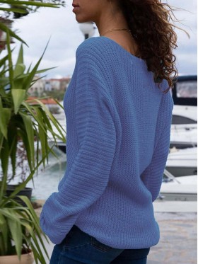 Sexy Solid Color V-Neck Long Sleeve Knitwear